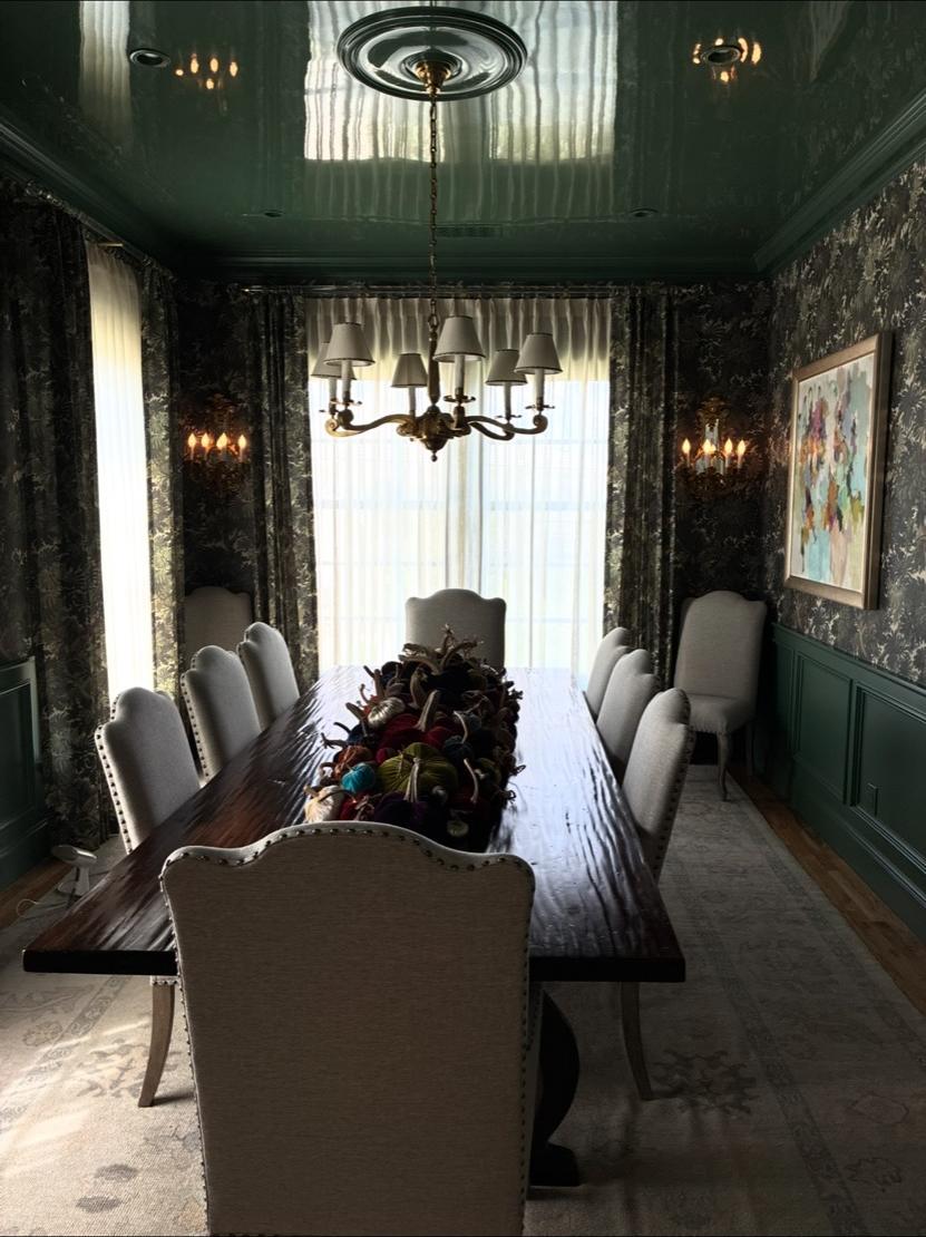 Custom draperies in a client dining room