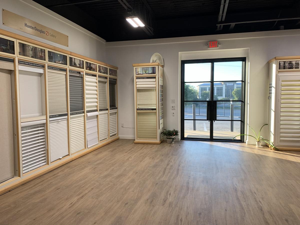 Hunter Douglas displays beside the showroom entrance